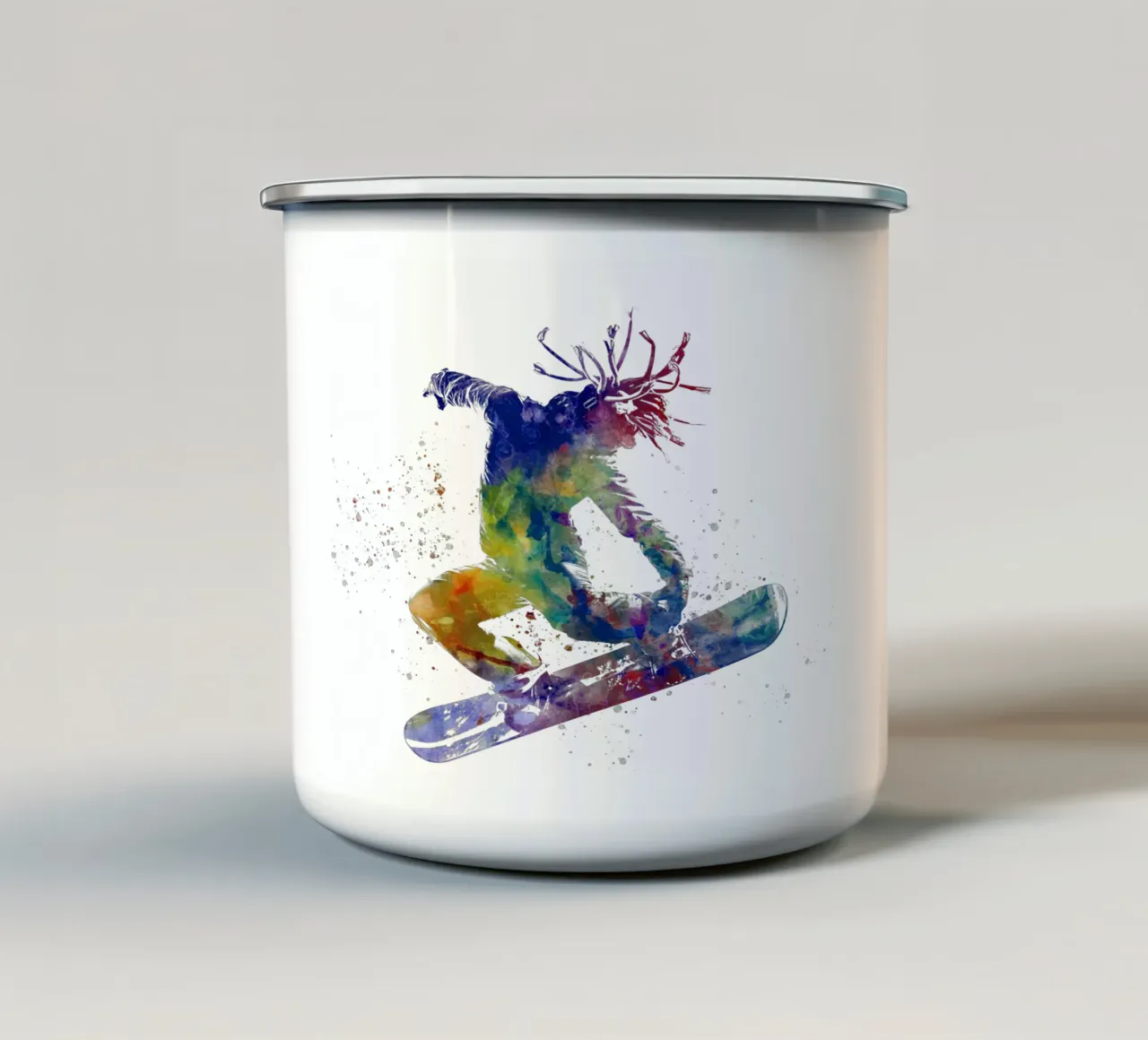 Snowboarder in acquerello tazza in smalto da ⚽ Sports Pulse