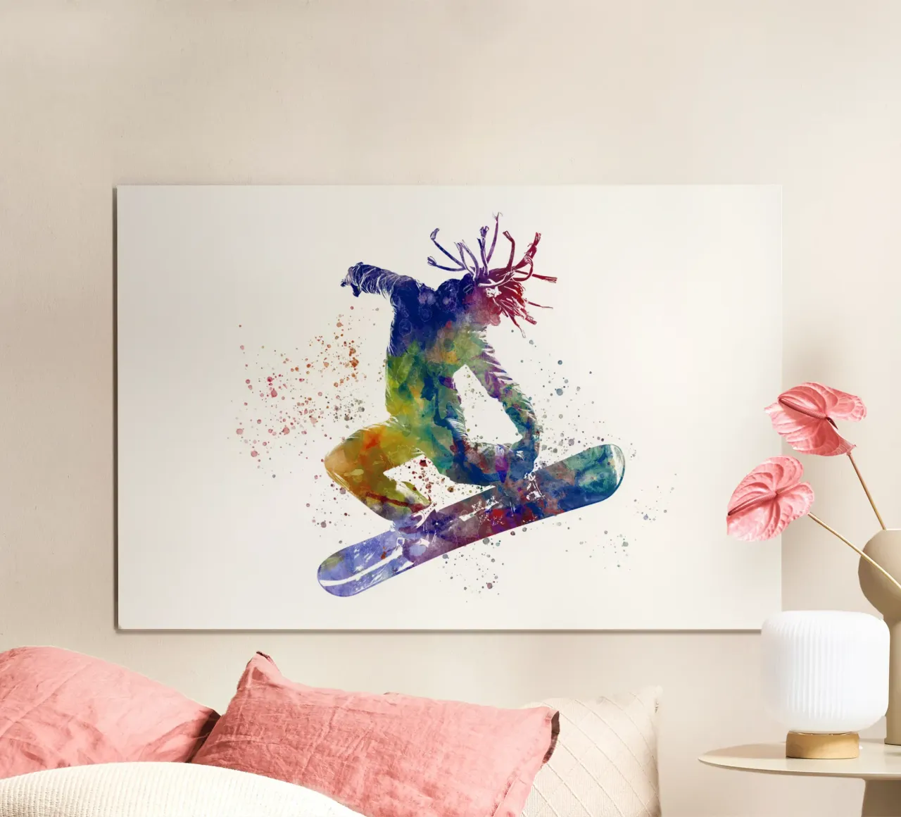 Snowboarder in acquerello poster con telaio in alluminio da ⚽ Sports Pulse