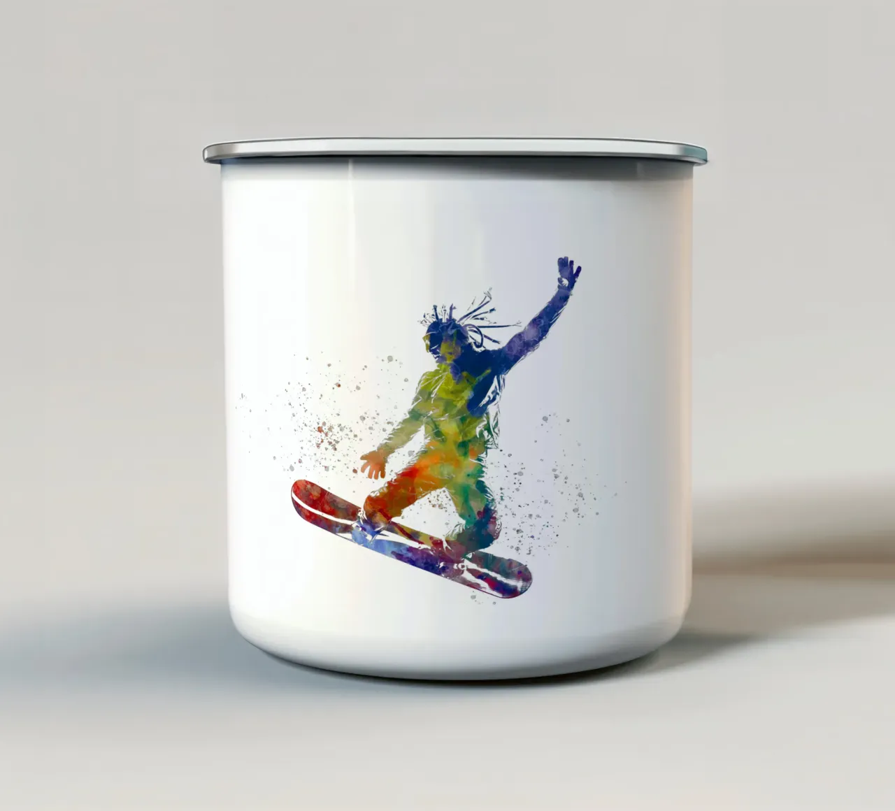 Snowboarder in acquerello tazza in smalto da ⚽ Sports Pulse