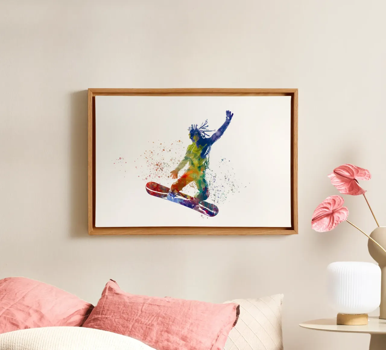 Snowboarder in acquerello tela con Cornice a cassetta da ⚽ Sports Pulse