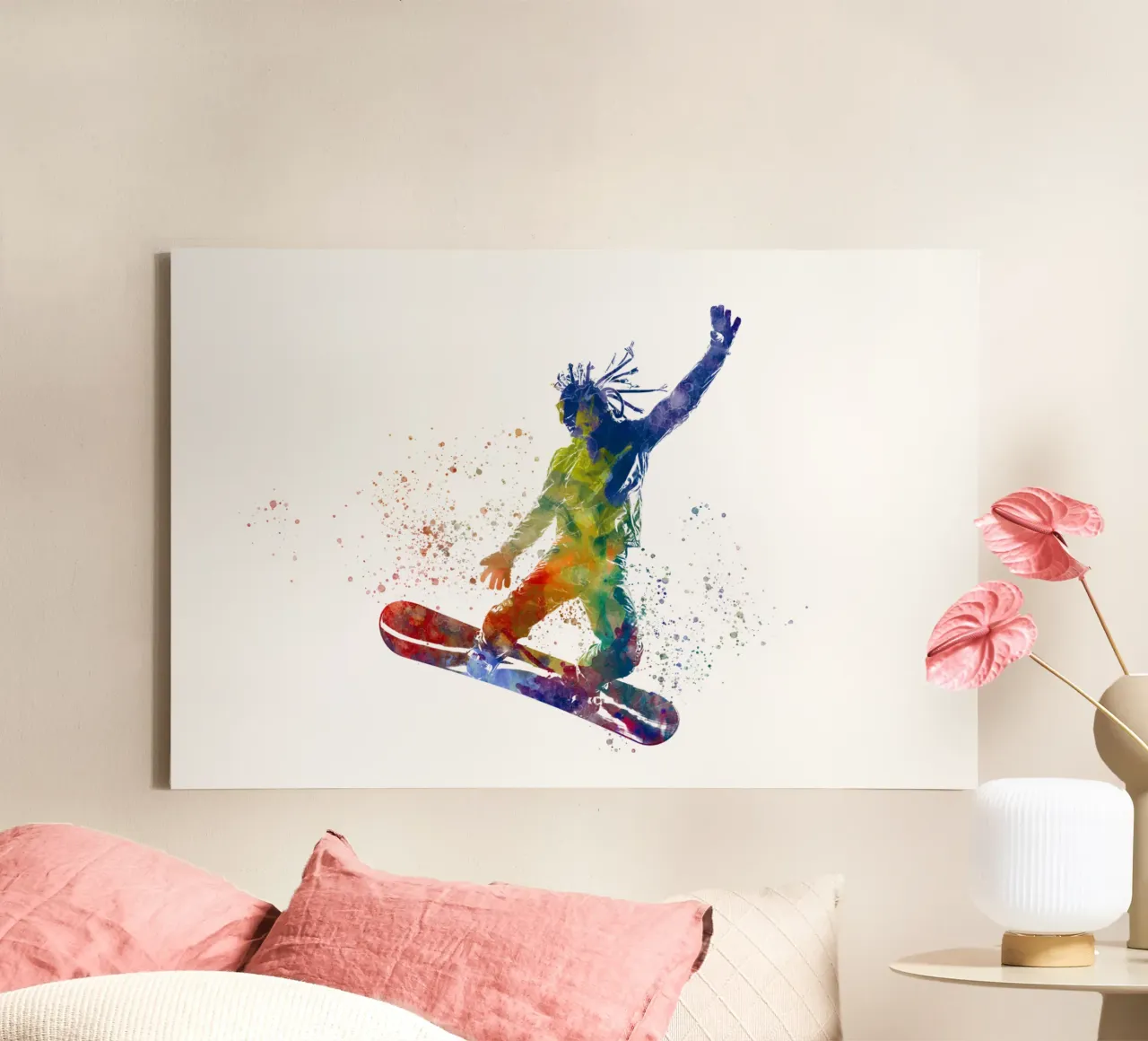 Snowboarder in acquerello tela con Cornice a cassetta da ⚽ Sports Pulse