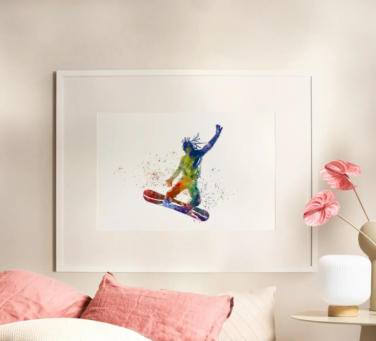 Snowboarder in acquerello poster con telaio in alluminio da ⚽ Sports Pulse