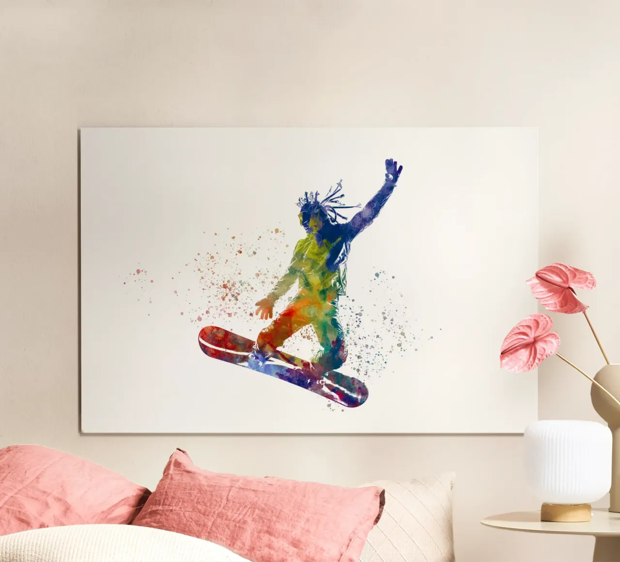 Snowboarder in acquerello poster con telaio in alluminio da ⚽ Sports Pulse