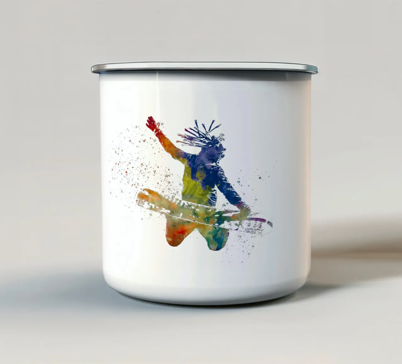 Snowboarder in acquerello tazza in smalto da ⚽ Sports Pulse