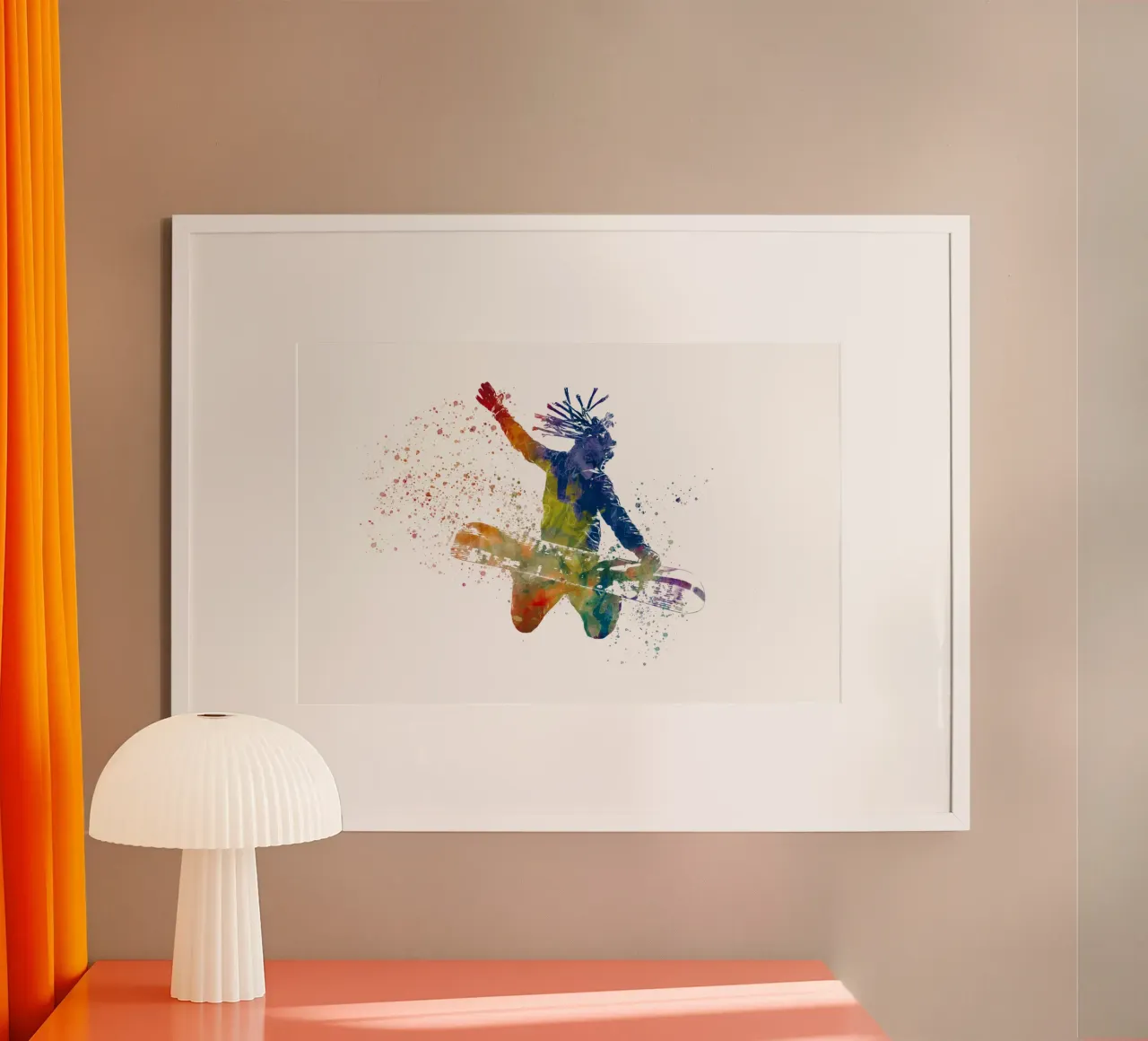 Snowboarder in acquerello poster con telaio in alluminio da ⚽ Sports Pulse