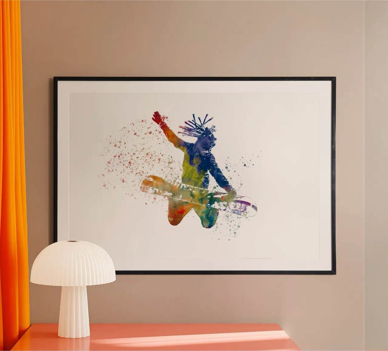 Snowboarder in acquerello poster con telaio in alluminio da ⚽ Sports Pulse