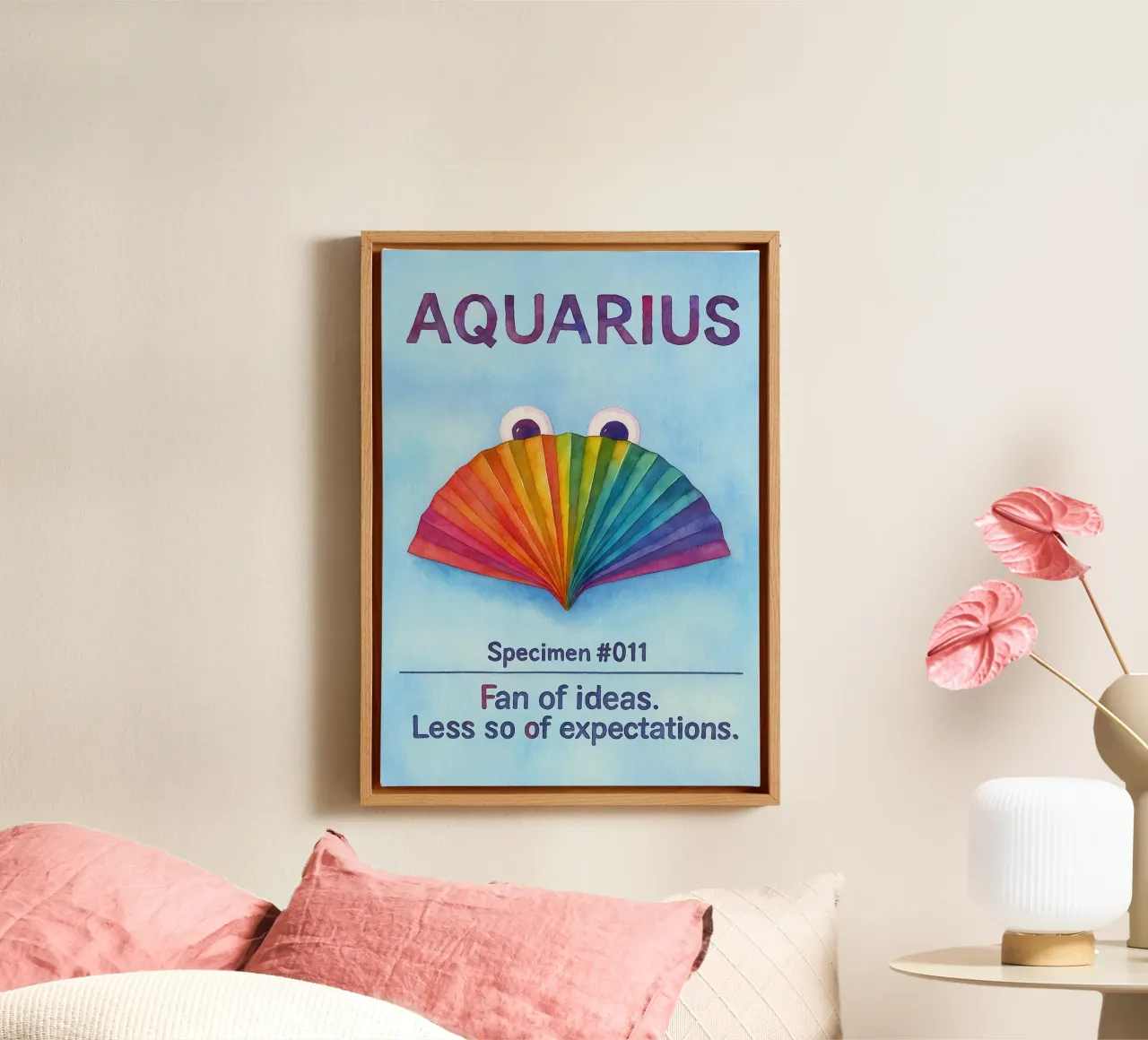 aquarius logo vector dierenriem schilderij canvas met Baklijst van Shillas