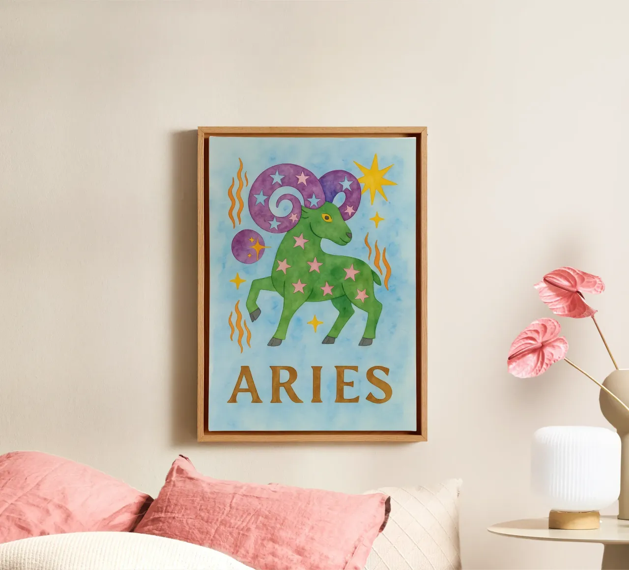 logo Ariete pittura zodiacale tela con Cornice a cassetta da Shillas