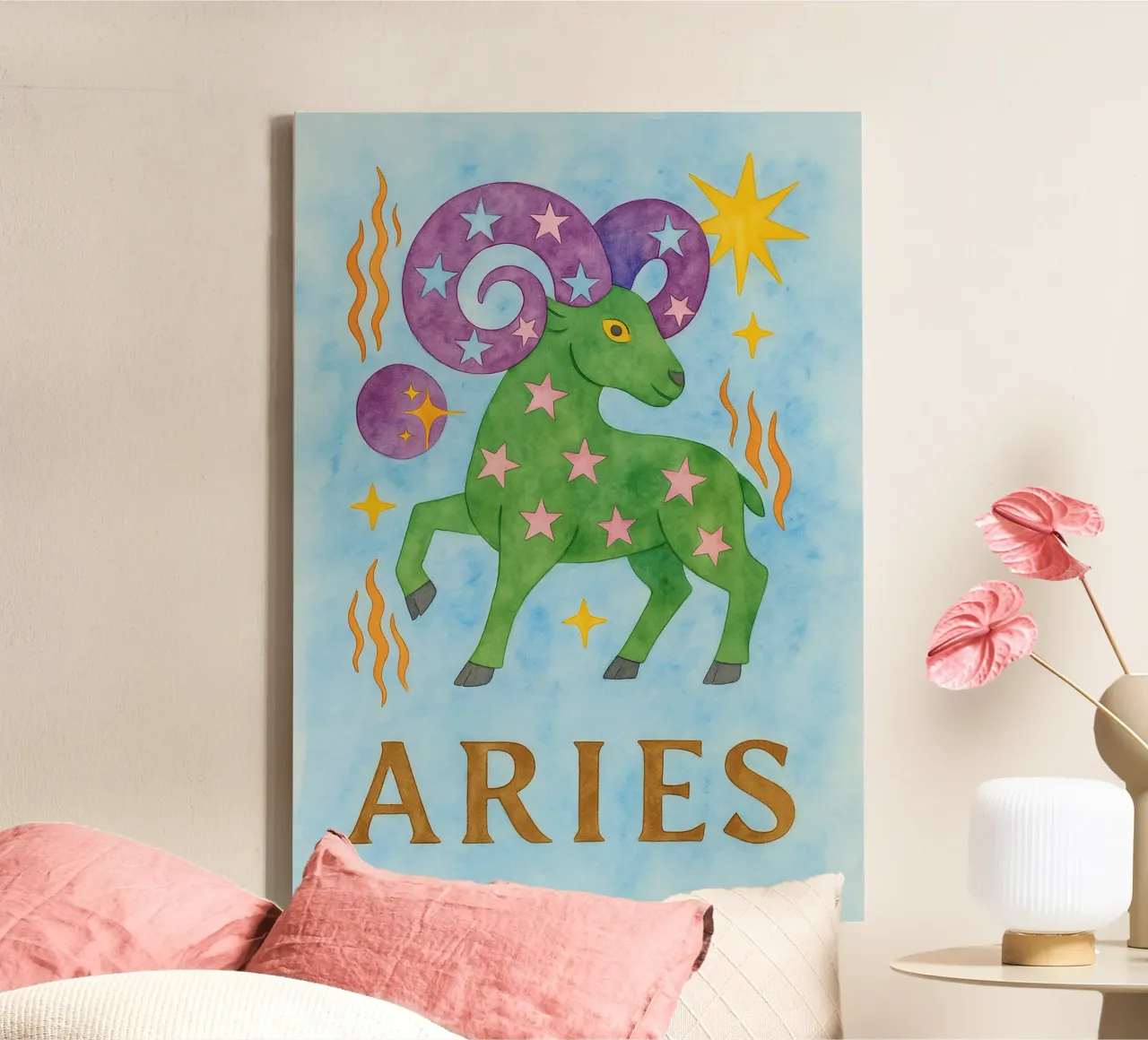logo Ariete pittura zodiacale tela con Cornice a cassetta da Shillas