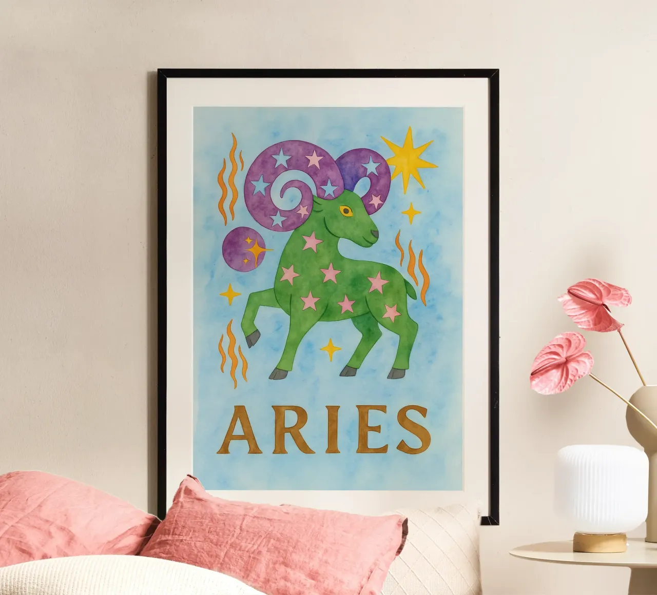 logo Ariete pittura zodiacale poster con telaio in legno da Shillas