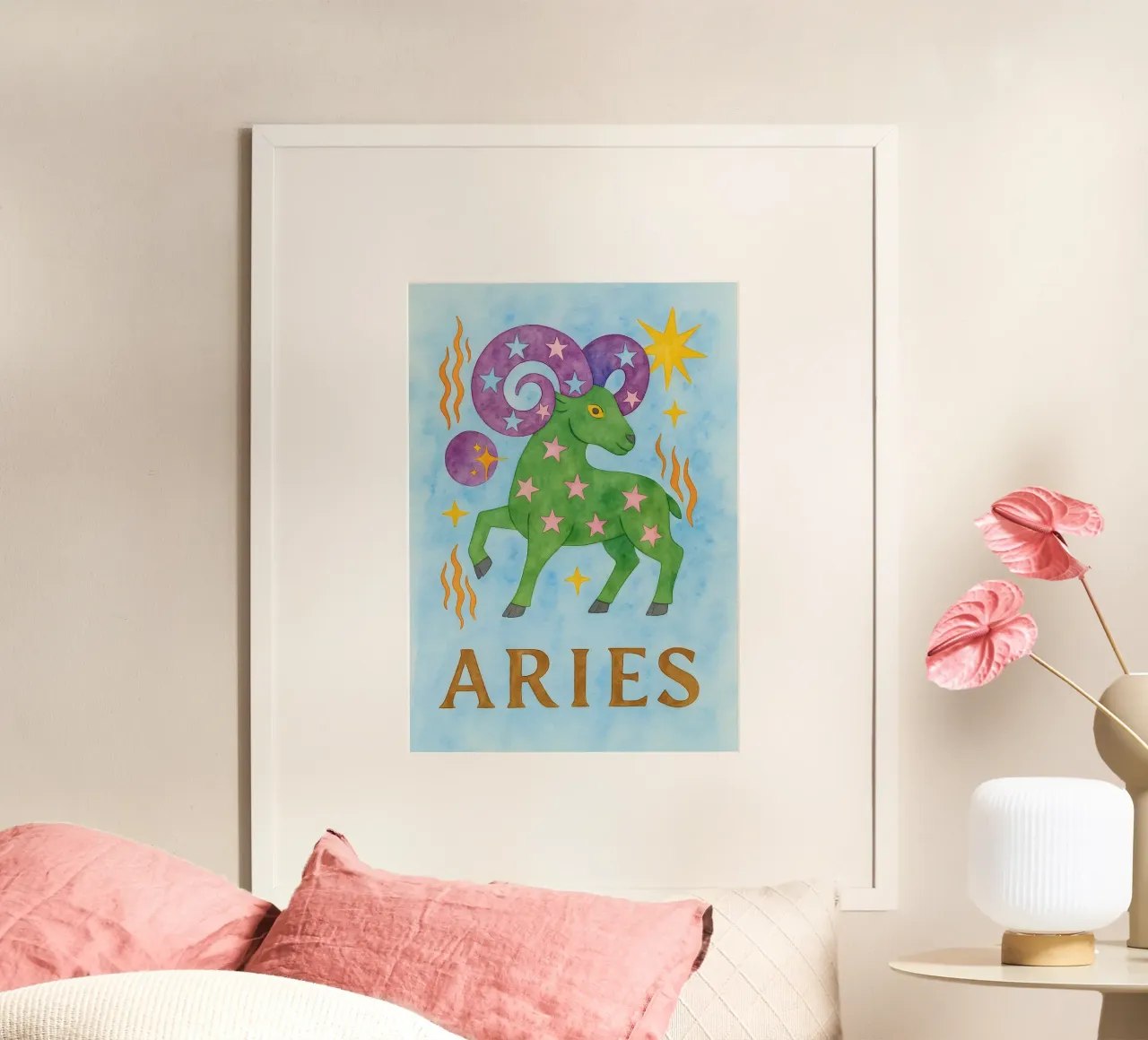 logo Ariete pittura zodiacale poster con telaio in legno da Shillas