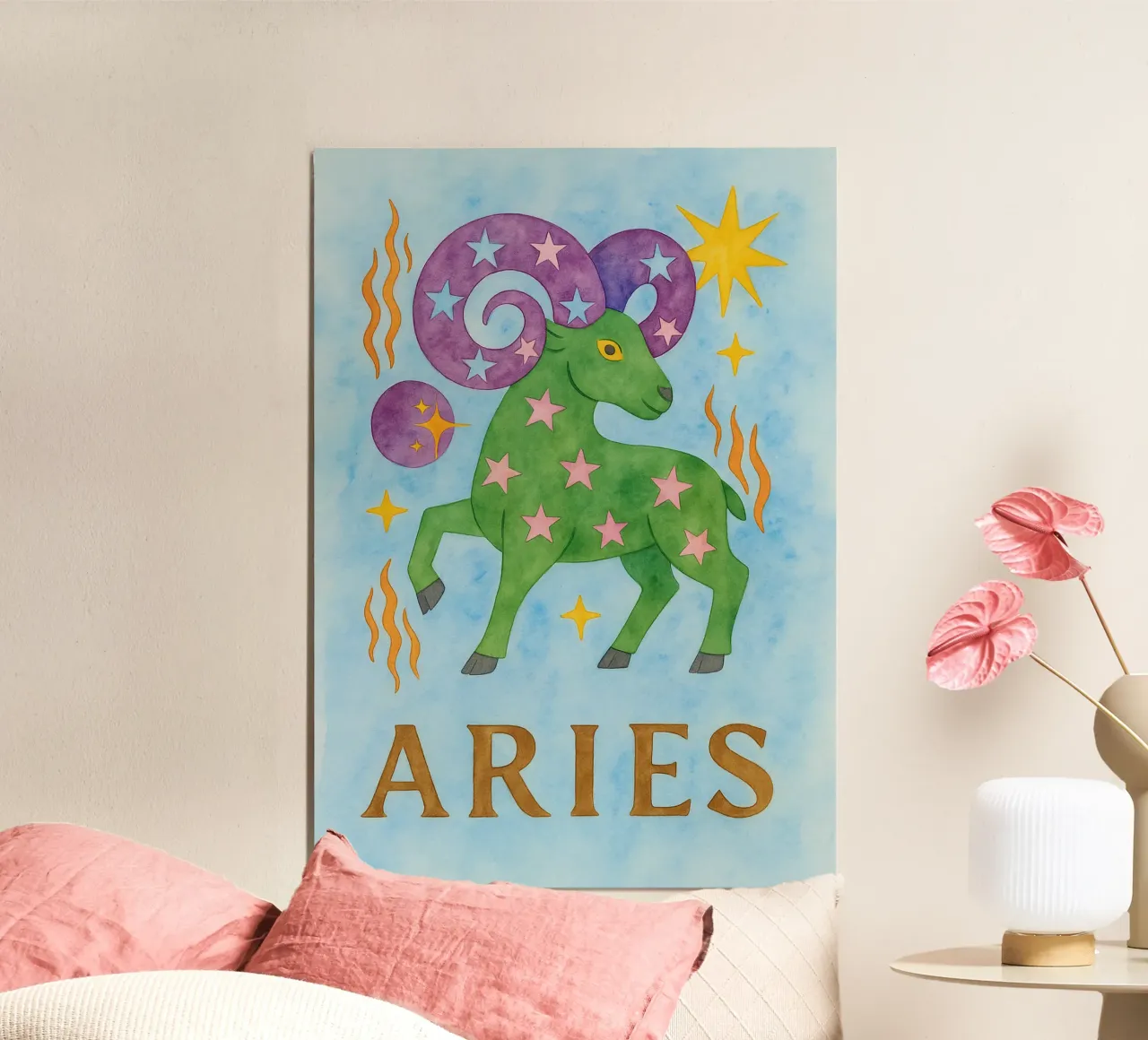 logo Ariete pittura zodiacale poster con telaio in legno da Shillas