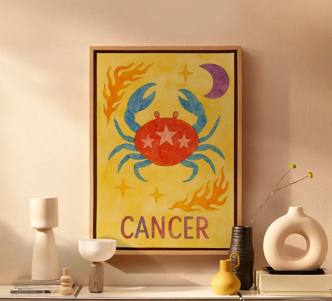 Krebs Logo Tierkreiszeichen Gemälde Leinwand mit Schattenfugenrahmen von Shillas