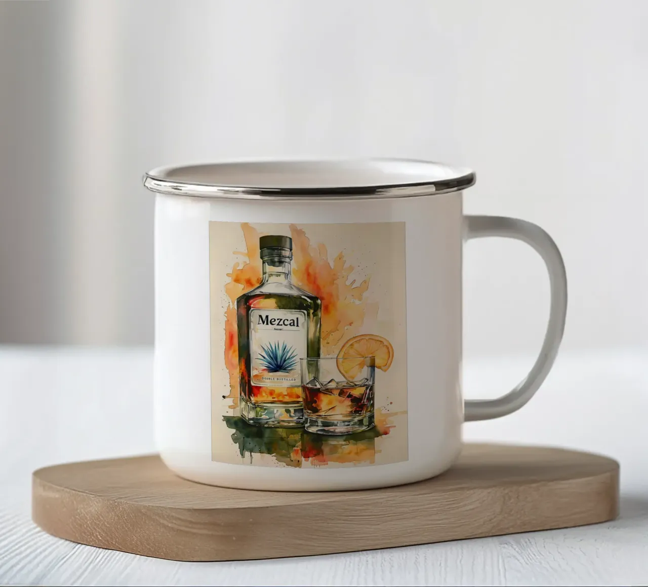 Bottiglia di Mezcal e bevanda acquerello tazza in smalto da 🎁 ARTVI-SHOP