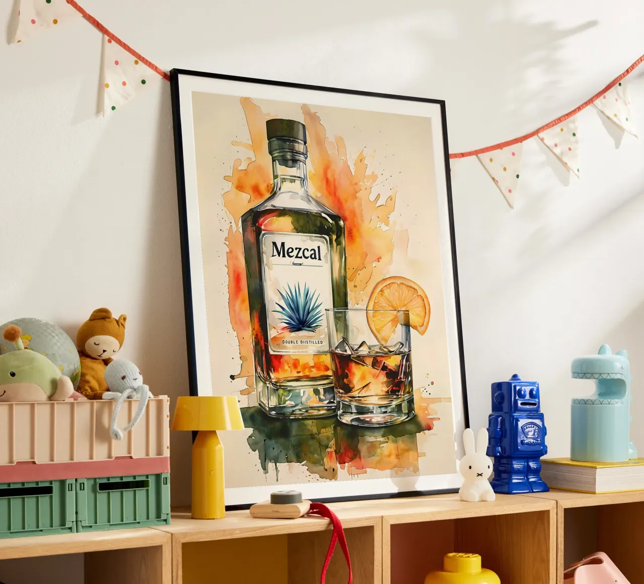 Bottiglia di Mezcal e bevanda acquerello poster da 🎁 ARTVI-SHOP
