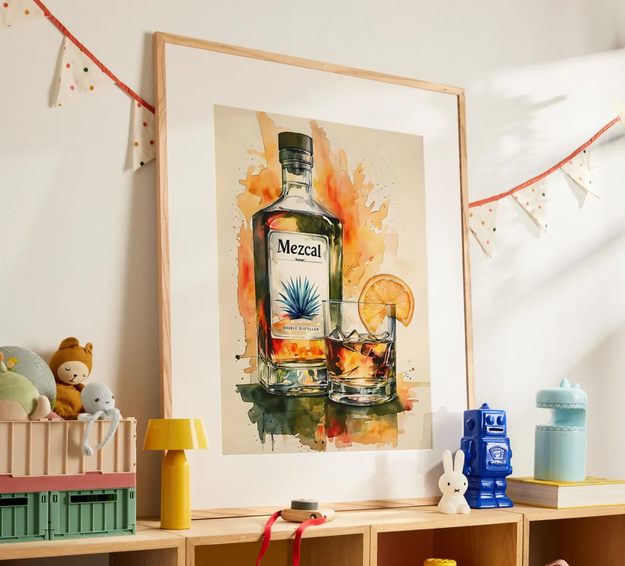 Bottiglia di Mezcal e bevanda acquerello poster da 🎁 ARTVI-SHOP