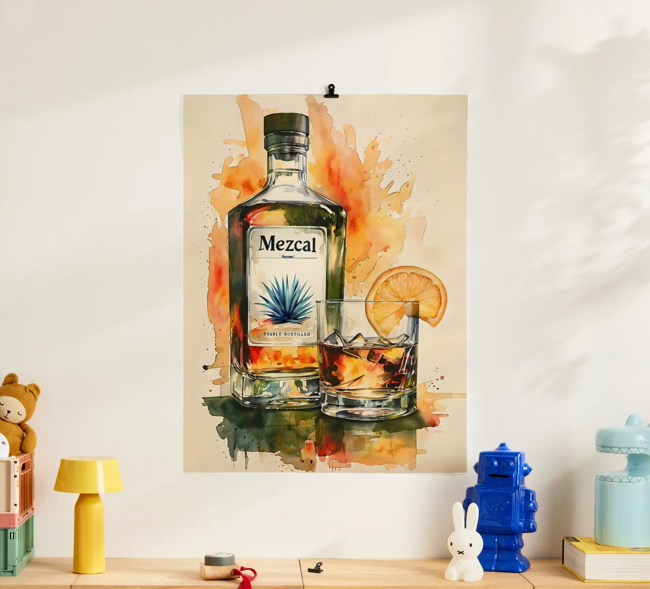 Bottiglia di Mezcal e bevanda acquerello poster da 🎁 ARTVI-SHOP