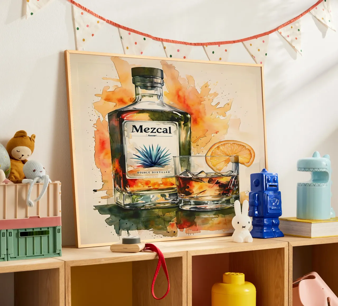 Bottiglia di Mezcal e bevanda acquerello poster da 🎁 ARTVI-SHOP