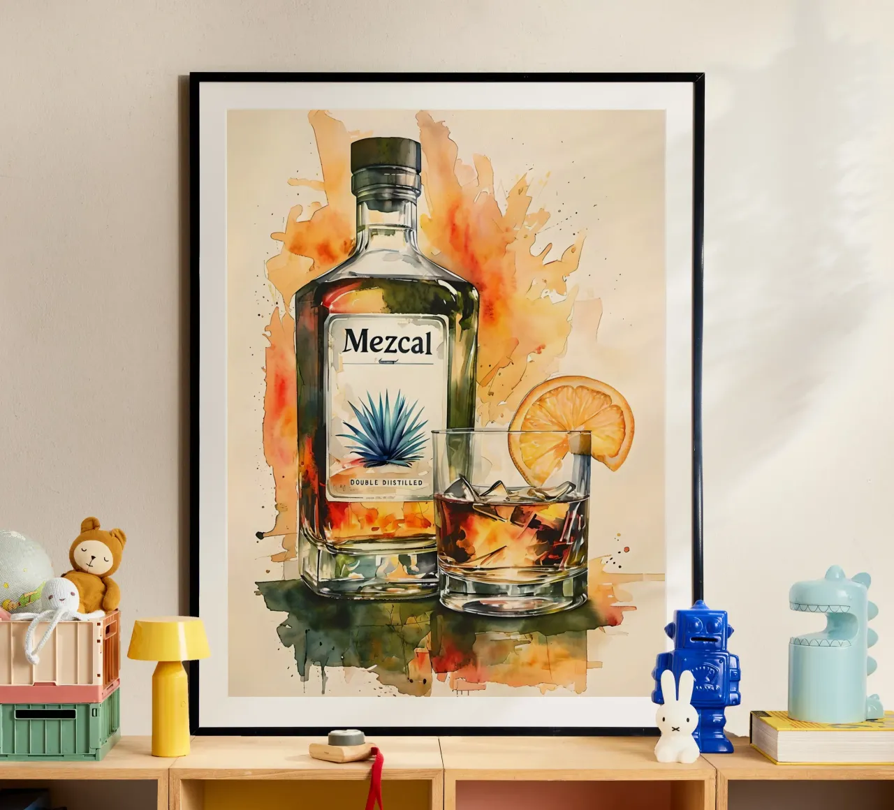 Bottiglia di Mezcal e bevanda acquerello poster da 🎁 ARTVI-SHOP