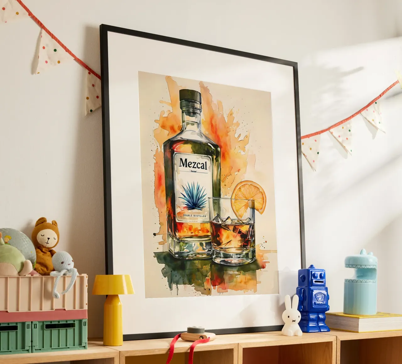 Bottiglia di Mezcal e bevanda acquerello poster da 🎁 ARTVI-SHOP