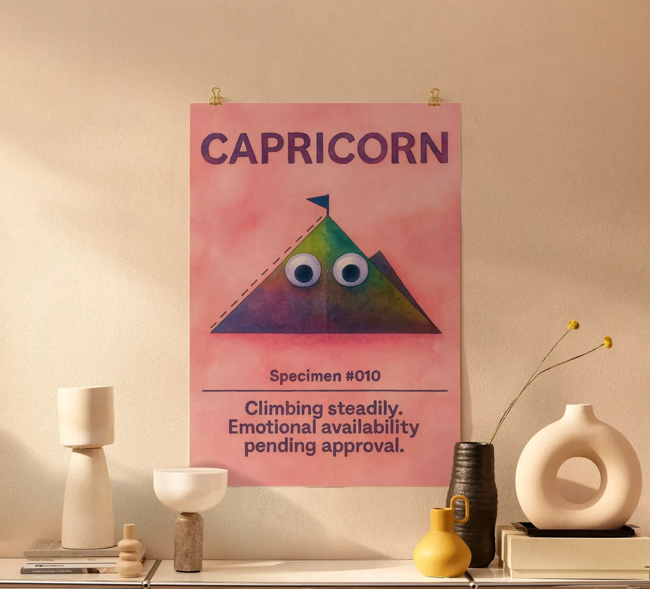 capricorno logo vettoriale pittura zodiacale poster con telaio in legno da Shillas