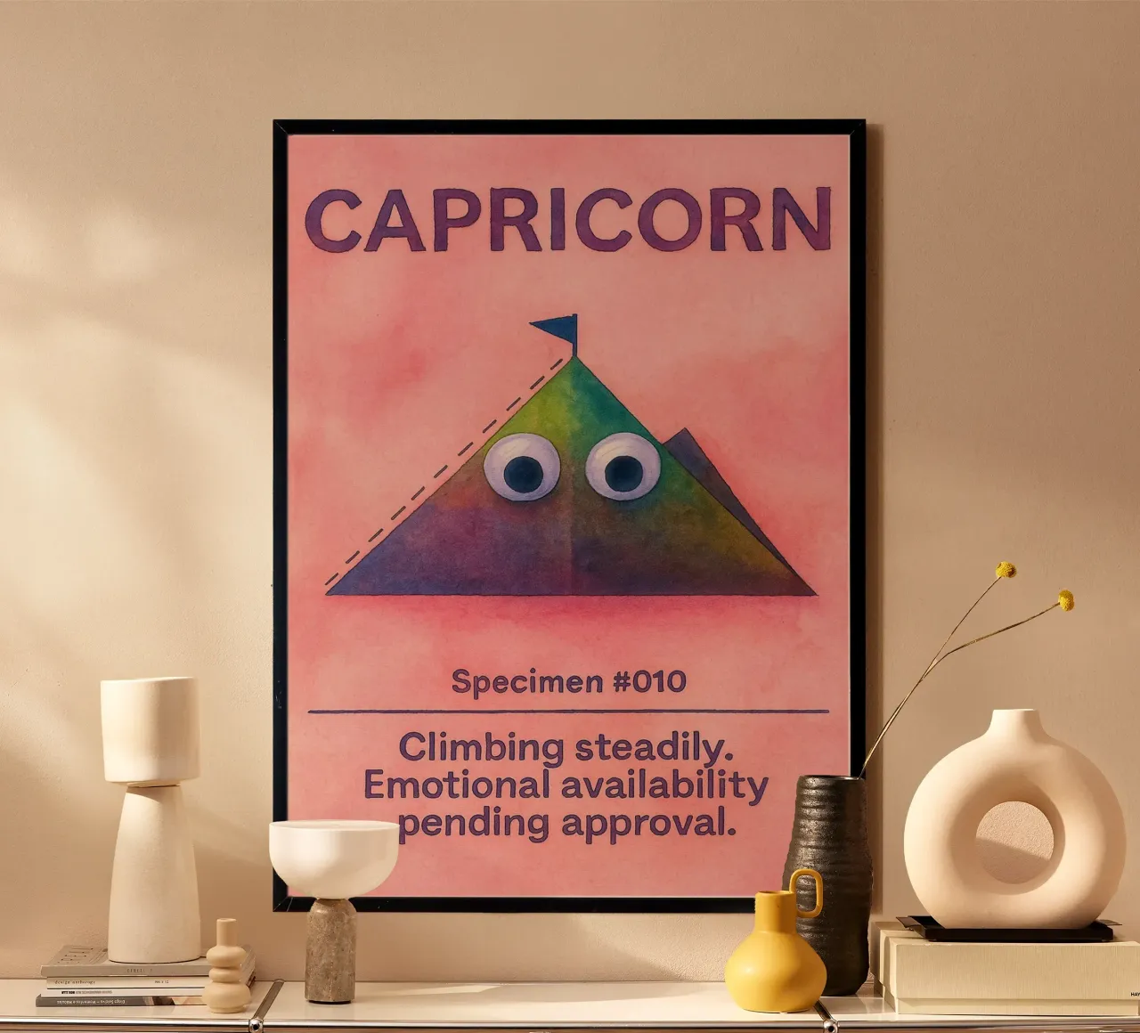 capricorno logo vettoriale pittura zodiacale poster con telaio in legno da Shillas