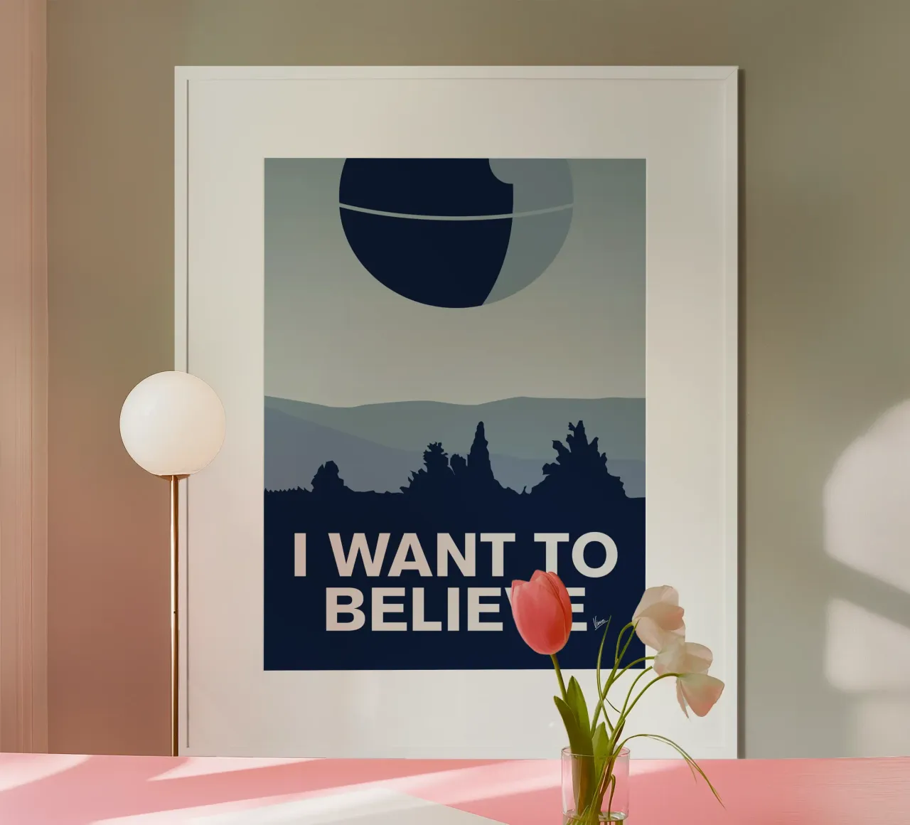 My I want to believe minimal poster-deathstar poster con telaio in alluminio da geekxfiles