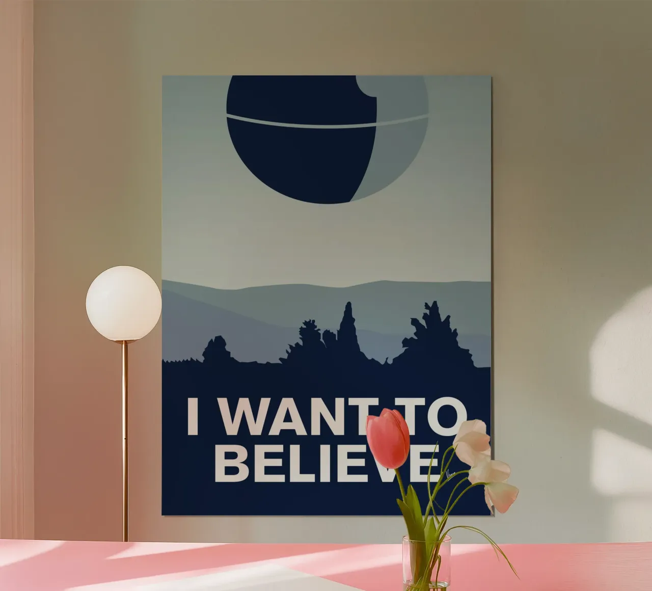 My I want to believe minimal poster-deathstar poster con telaio in alluminio da geekxfiles
