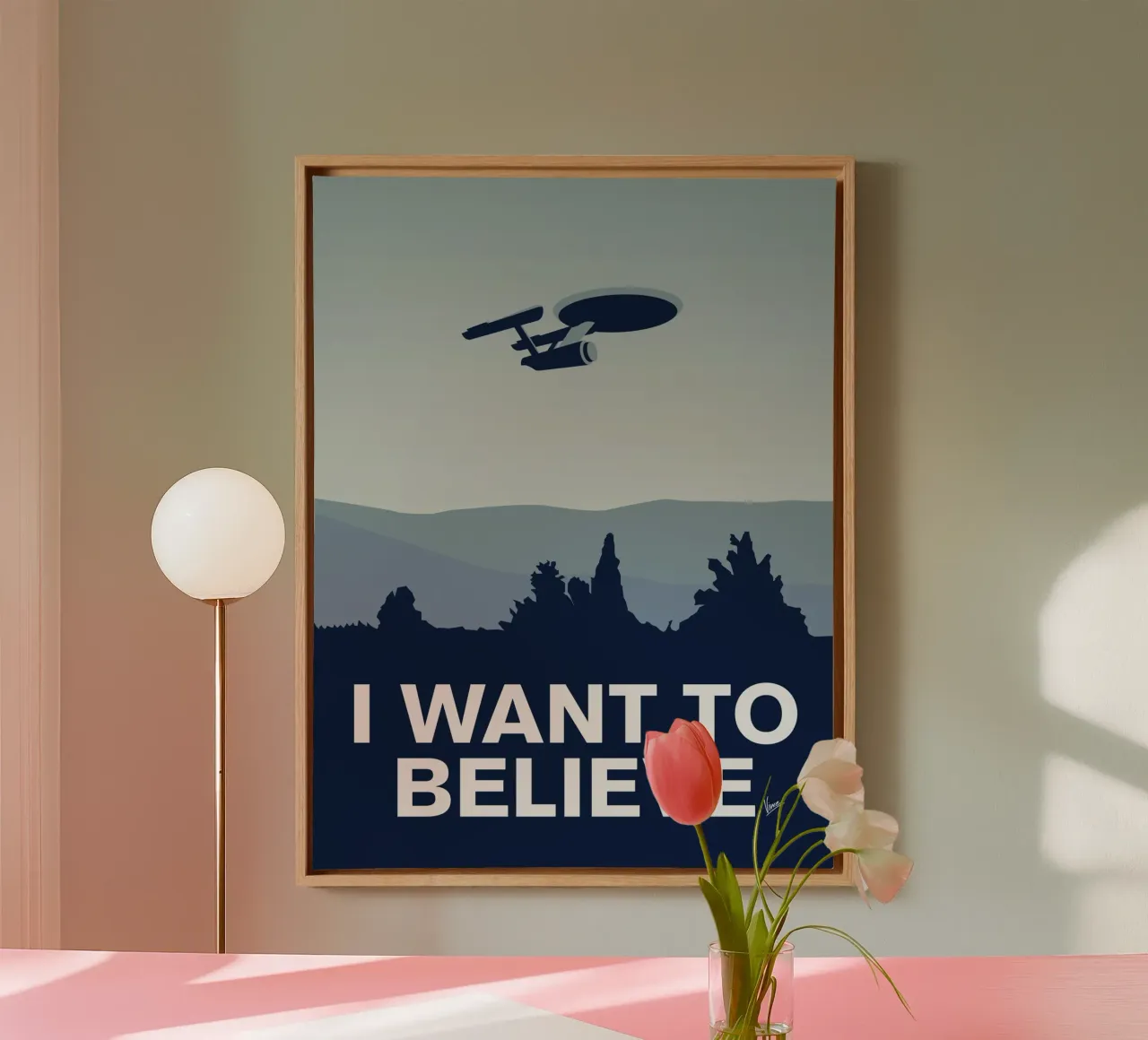 My I want to believe minimal poster-Enterprice tela con Cornice a cassetta da geekxfiles