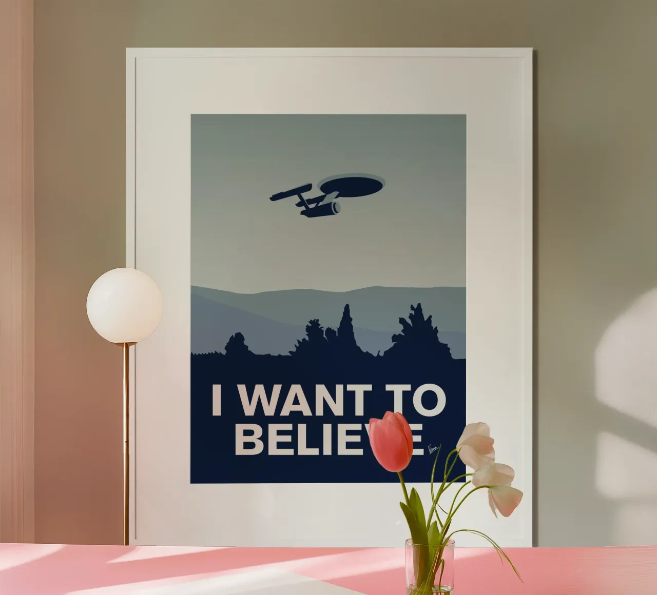 My I want to believe minimal poster-Enterprice poster con telaio in alluminio da geekxfiles