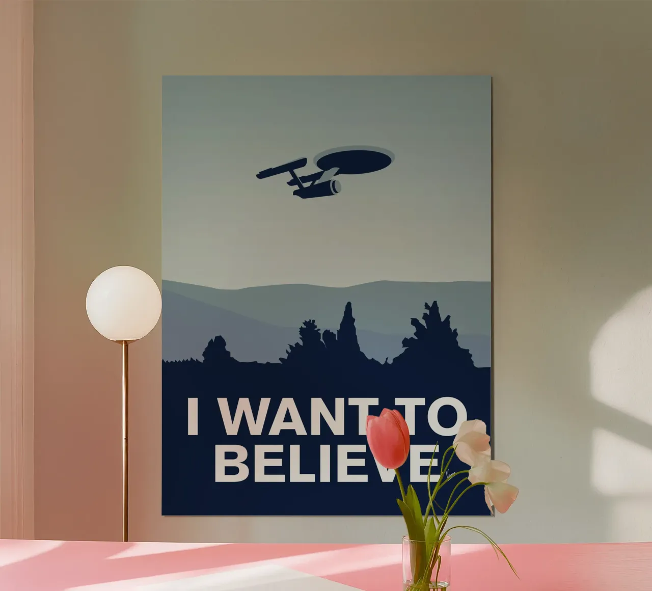 My I want to believe minimal poster-Enterprice poster con telaio in alluminio da geekxfiles