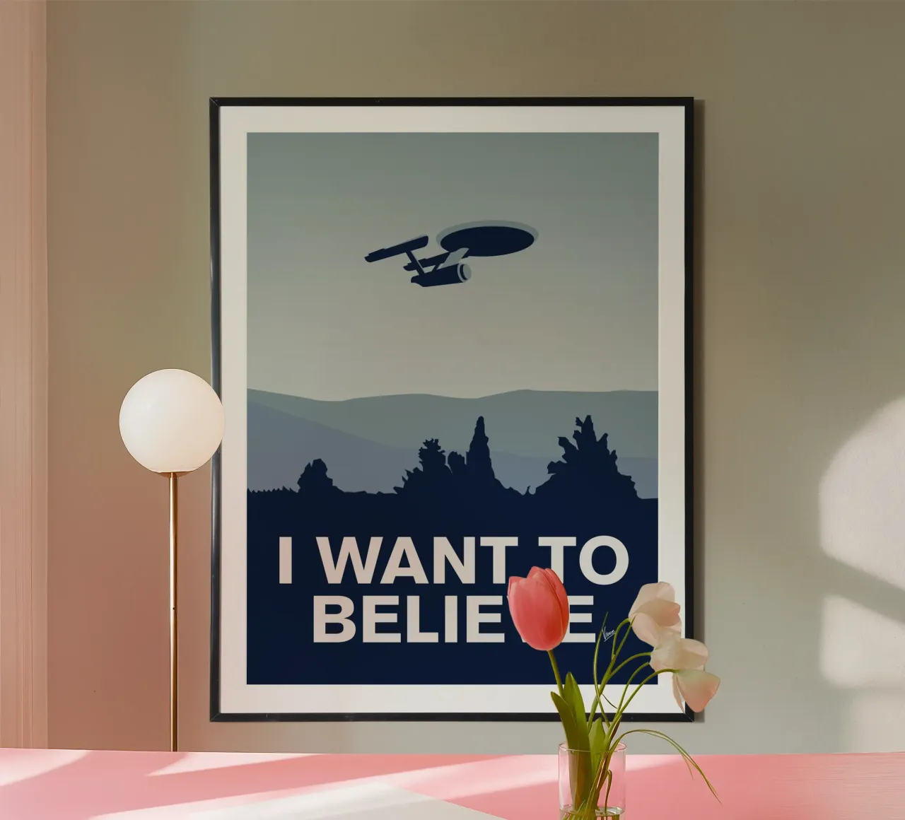 My I want to believe minimal poster-Enterprice poster con telaio in alluminio da geekxfiles