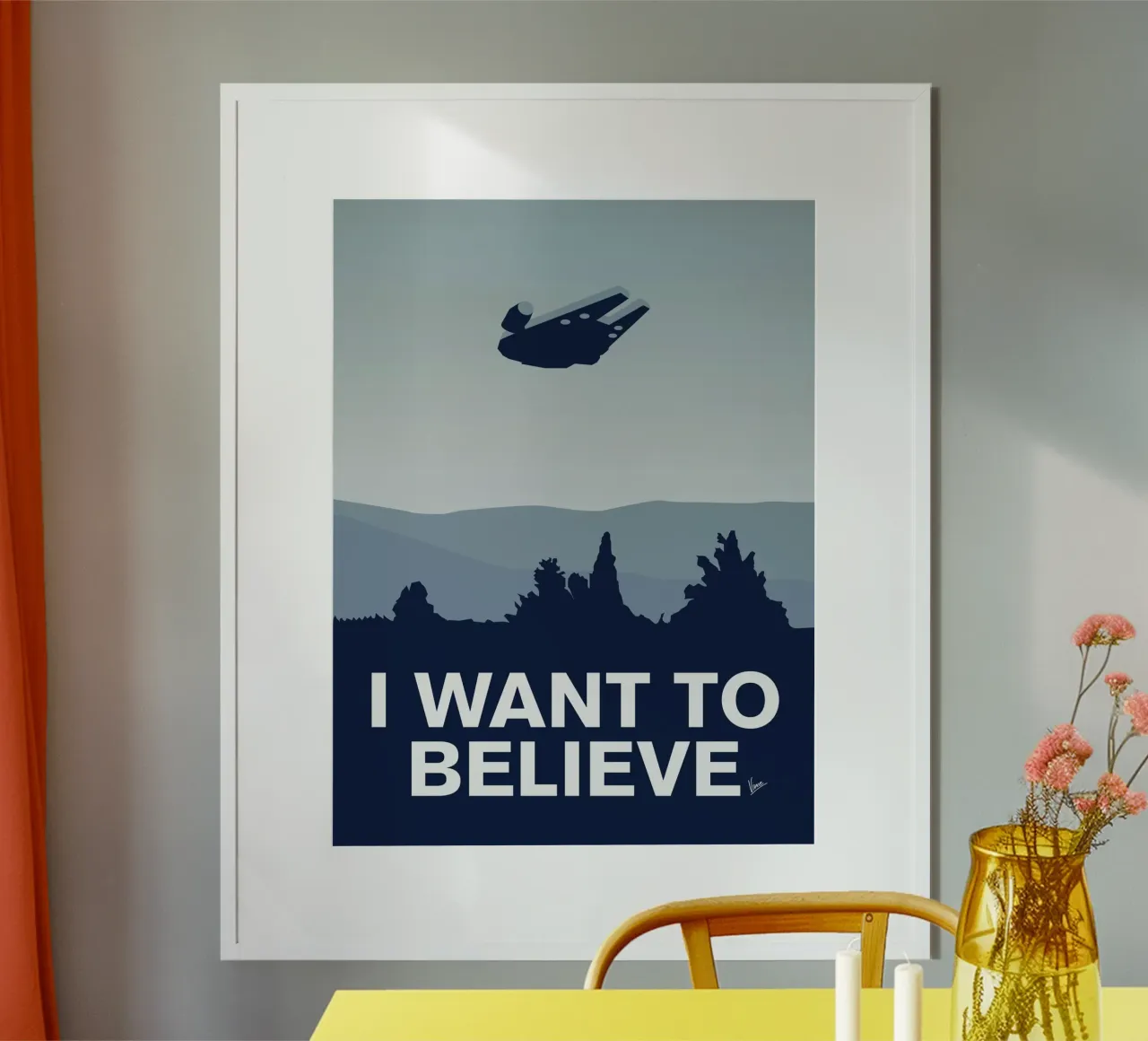 My I want to believe minimal poster-millennium-falcon poster con telaio in alluminio da geekxfiles