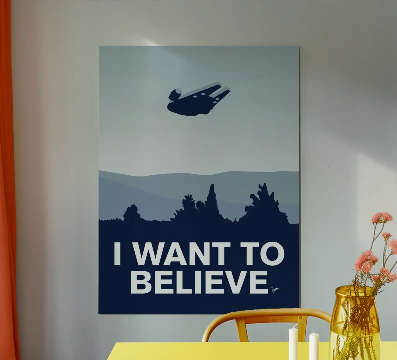 My I want to believe minimal poster-millennium-falcon poster con telaio in alluminio da geekxfiles