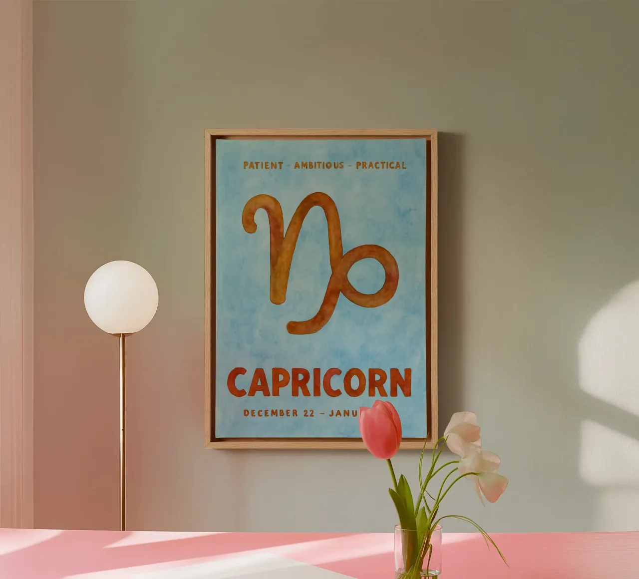 pintura del zodiaco capricornio lienzo con Marco flotante de Shillas