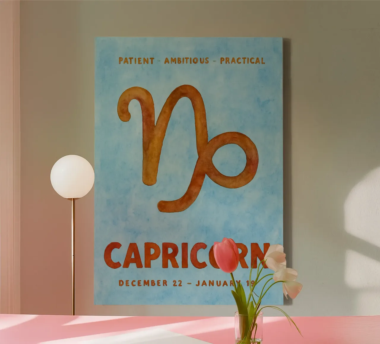 pintura del zodiaco capricornio lienzo con Marco flotante de Shillas