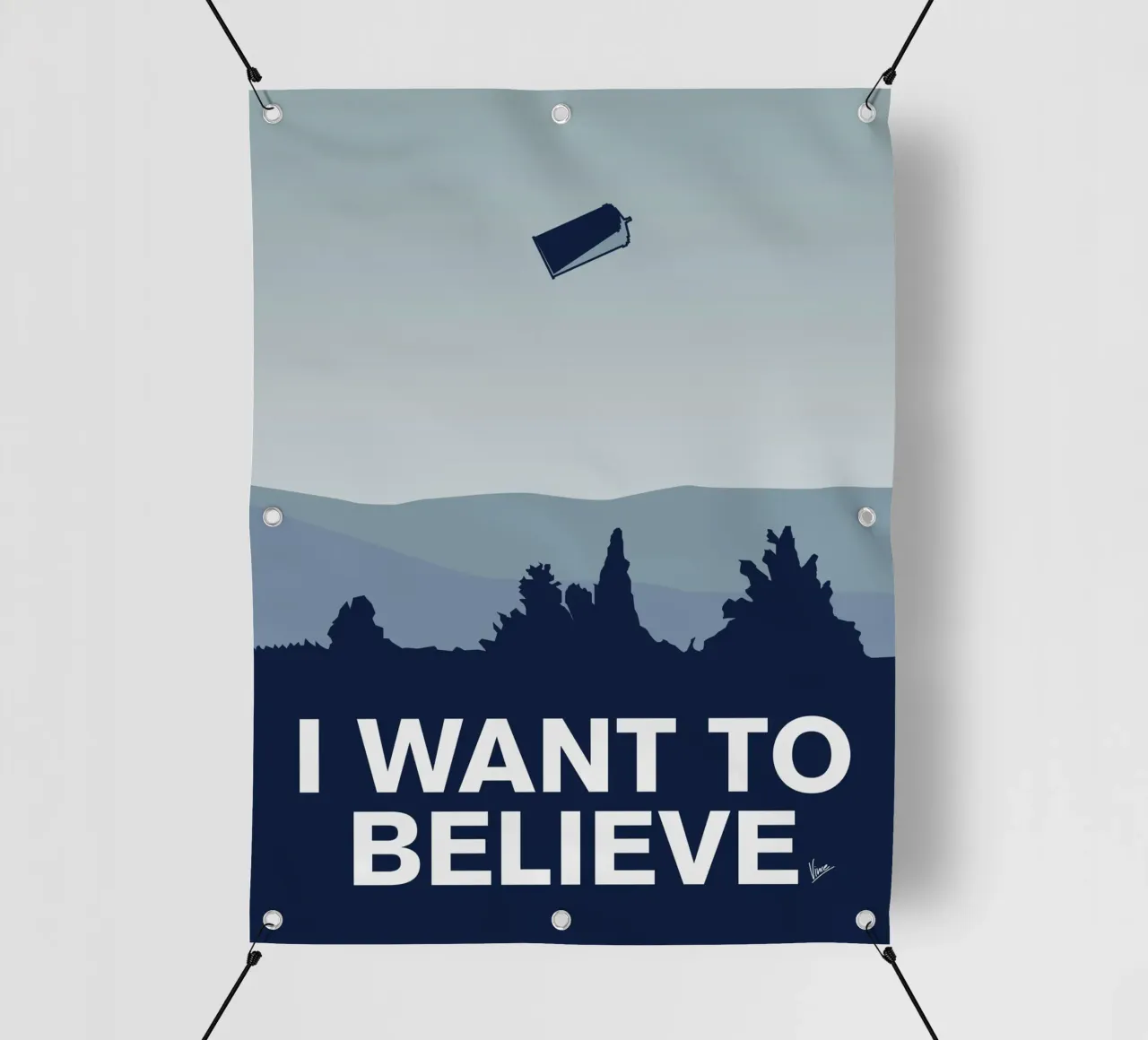 My I want to believe minimal poster-tardis telo in pvc da geekxfiles