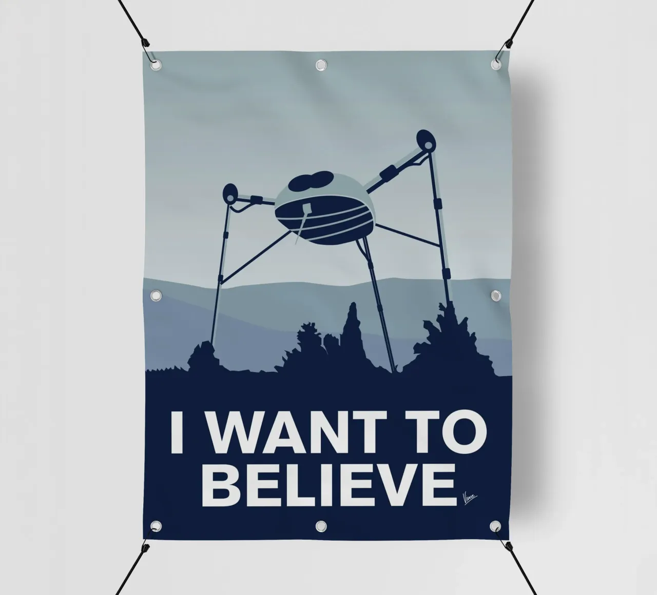 My I want to believe minimal poster-war-of-the-worlds telo in pvc da geekxfiles