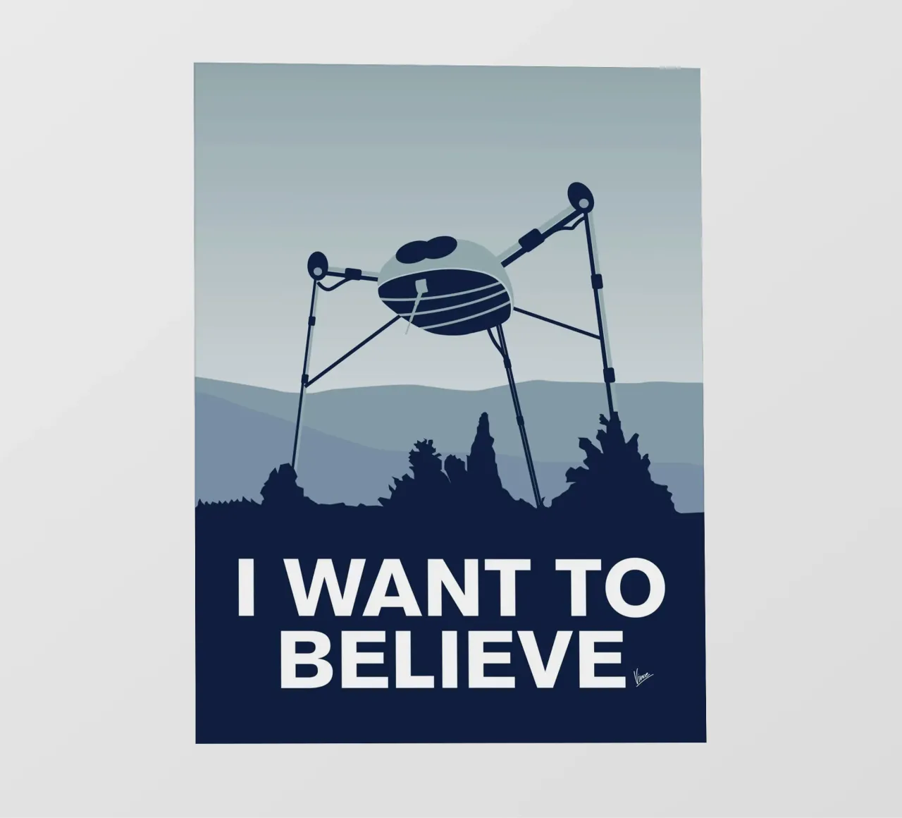 My I want to believe minimal poster-war-of-the-worlds telo in pvc da geekxfiles
