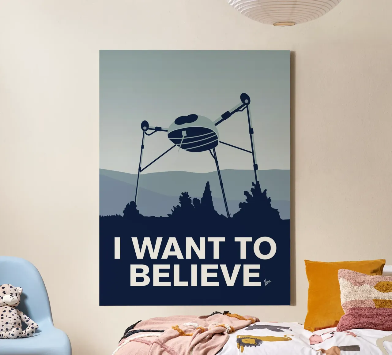 My I want to believe minimal poster-war-of-the-worlds tela con Cornice a cassetta da geekxfiles