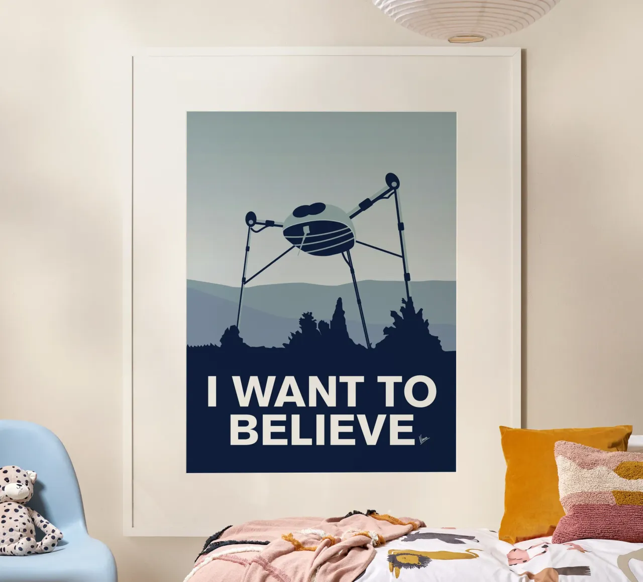 My I want to believe minimal poster-war-of-the-worlds poster con telaio in alluminio da geekxfiles