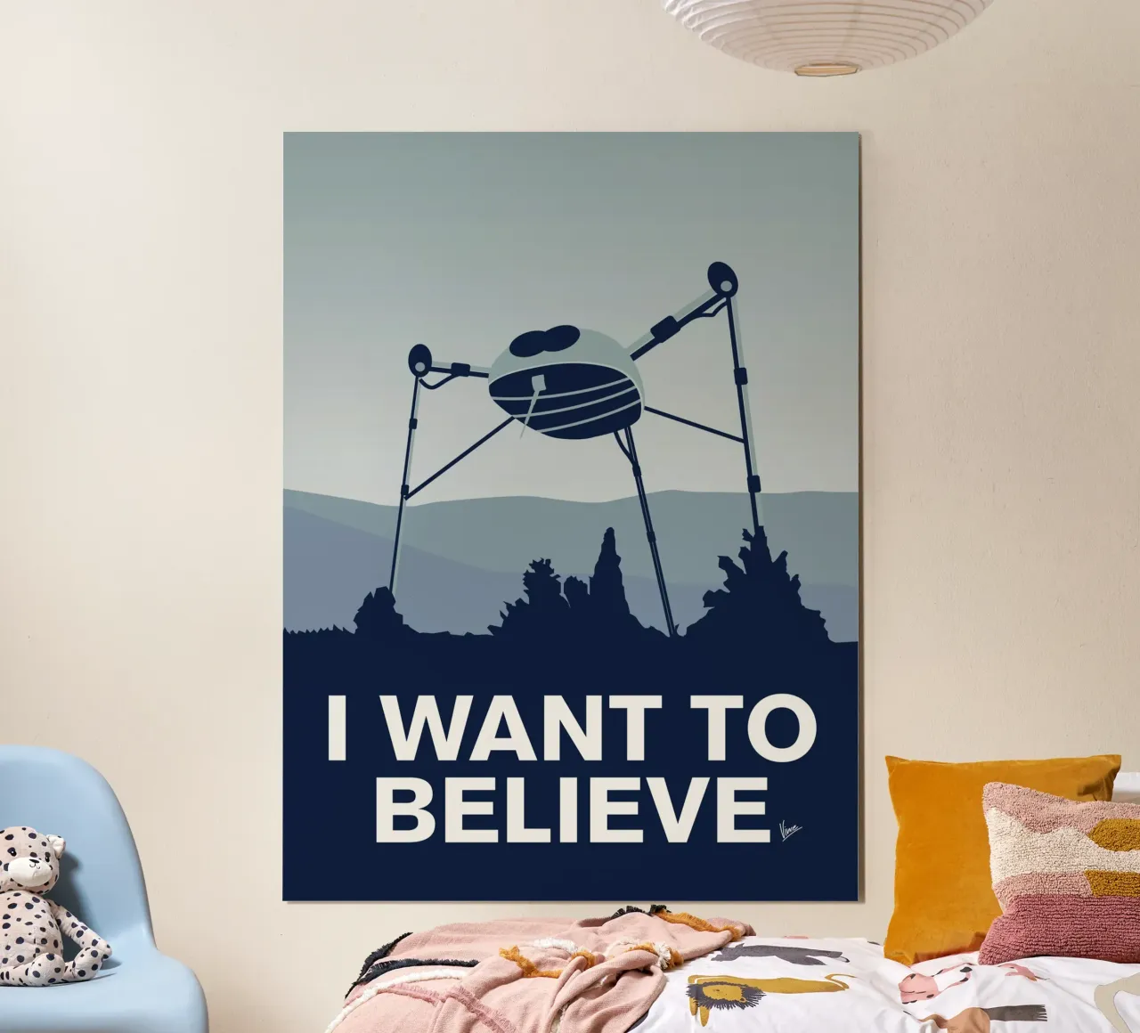My I want to believe minimal poster-war-of-the-worlds poster con telaio in alluminio da geekxfiles