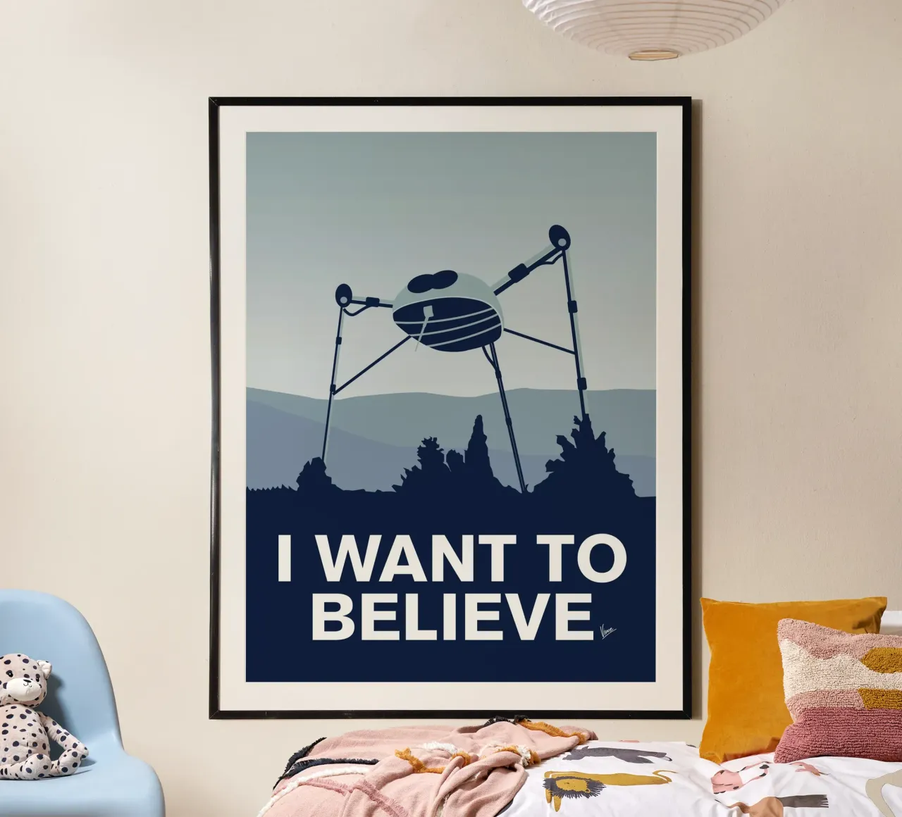 My I want to believe minimal poster-war-of-the-worlds poster con telaio in alluminio da geekxfiles