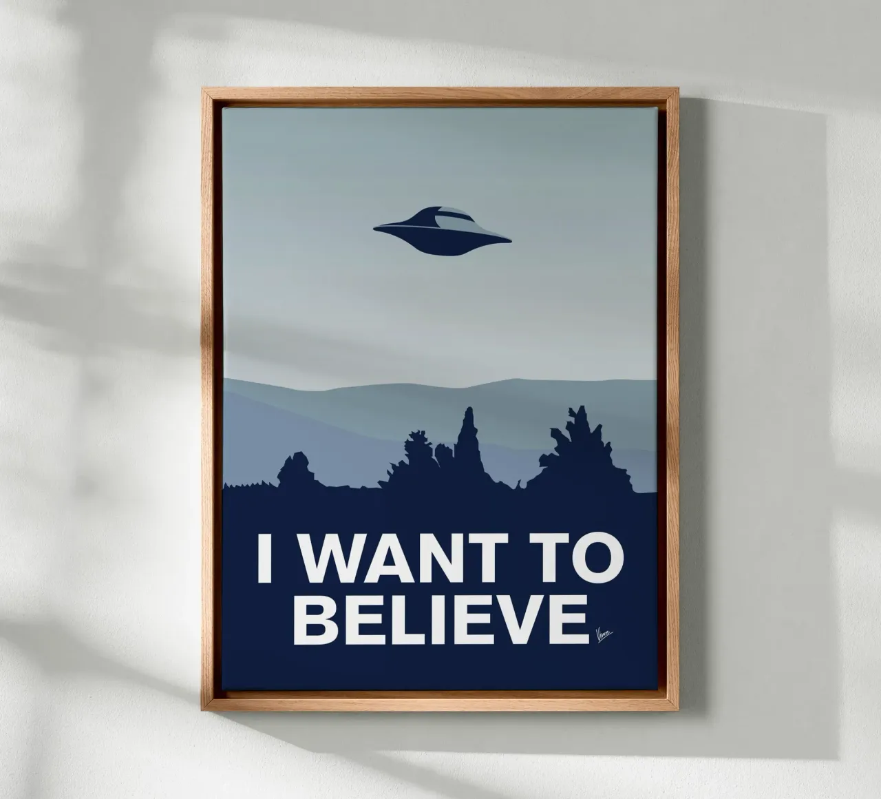 My I want to believe minimal poster-xfiles tela con Cornice a cassetta da geekxfiles
