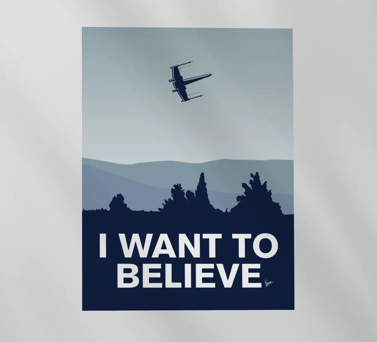 My I want to believe minimal poster-xwing pellicola backlit da geekxfiles