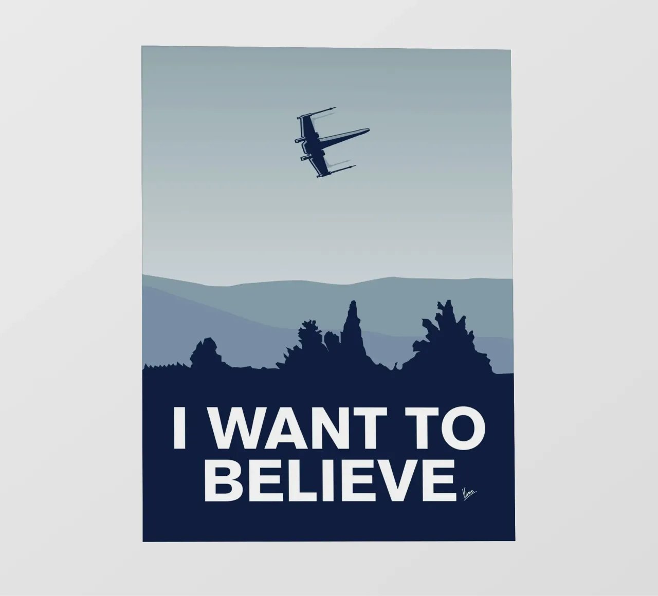 My I want to believe minimal poster-xwing pellicola backlit da geekxfiles