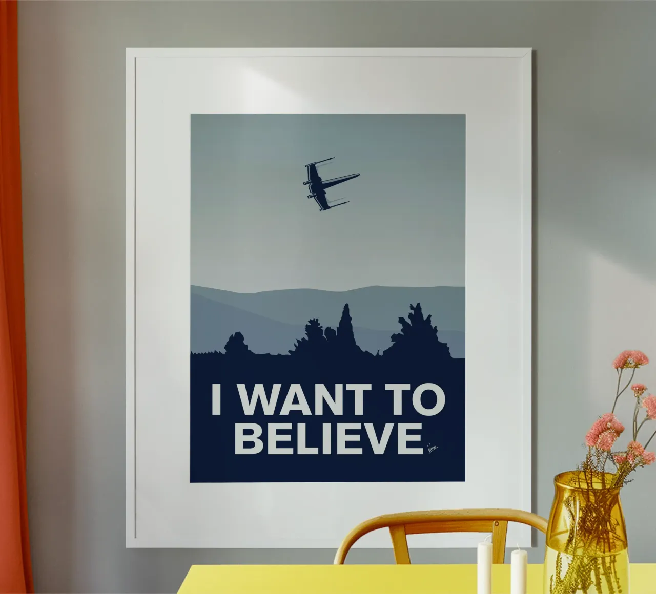 My I want to believe minimal poster-xwing poster con telaio in alluminio da geekxfiles