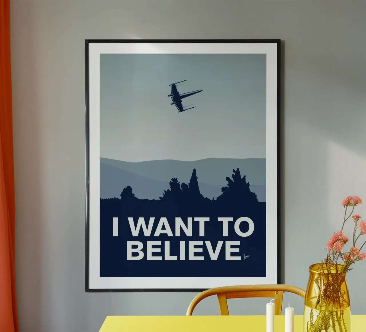 My I want to believe minimal poster-xwing poster con telaio in alluminio da geekxfiles