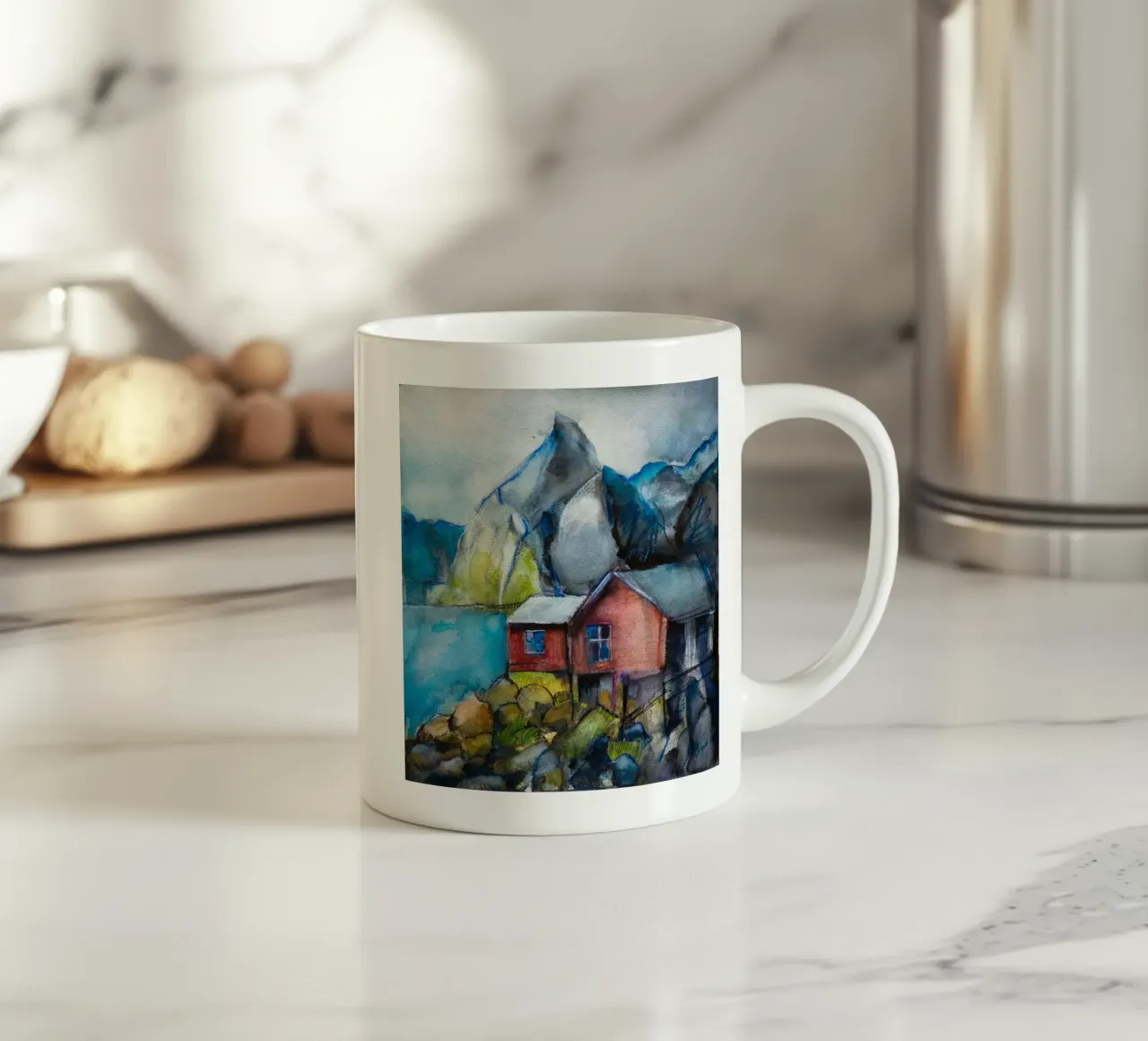 Cabins by the fjord tazza in ceramica da Stoian Hitrov