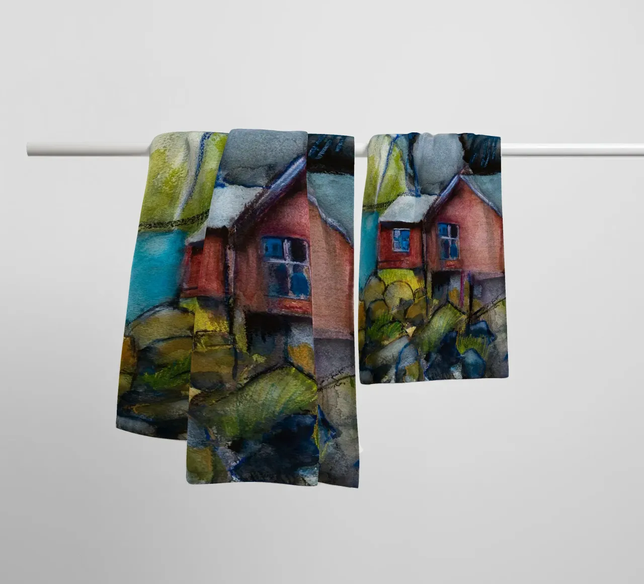 Cabins by the fjord asciugamano da bagno da Stoian Hitrov